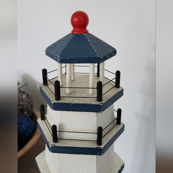 ⚓ Heritage Mint Wooden Nautical Lighthouse Décor – White & Blue, 15” Tall - Picture 9 of 16